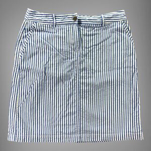 Talbots Skirt Womens 10 (32) Striped Blue White‎ Front Zip Pockets